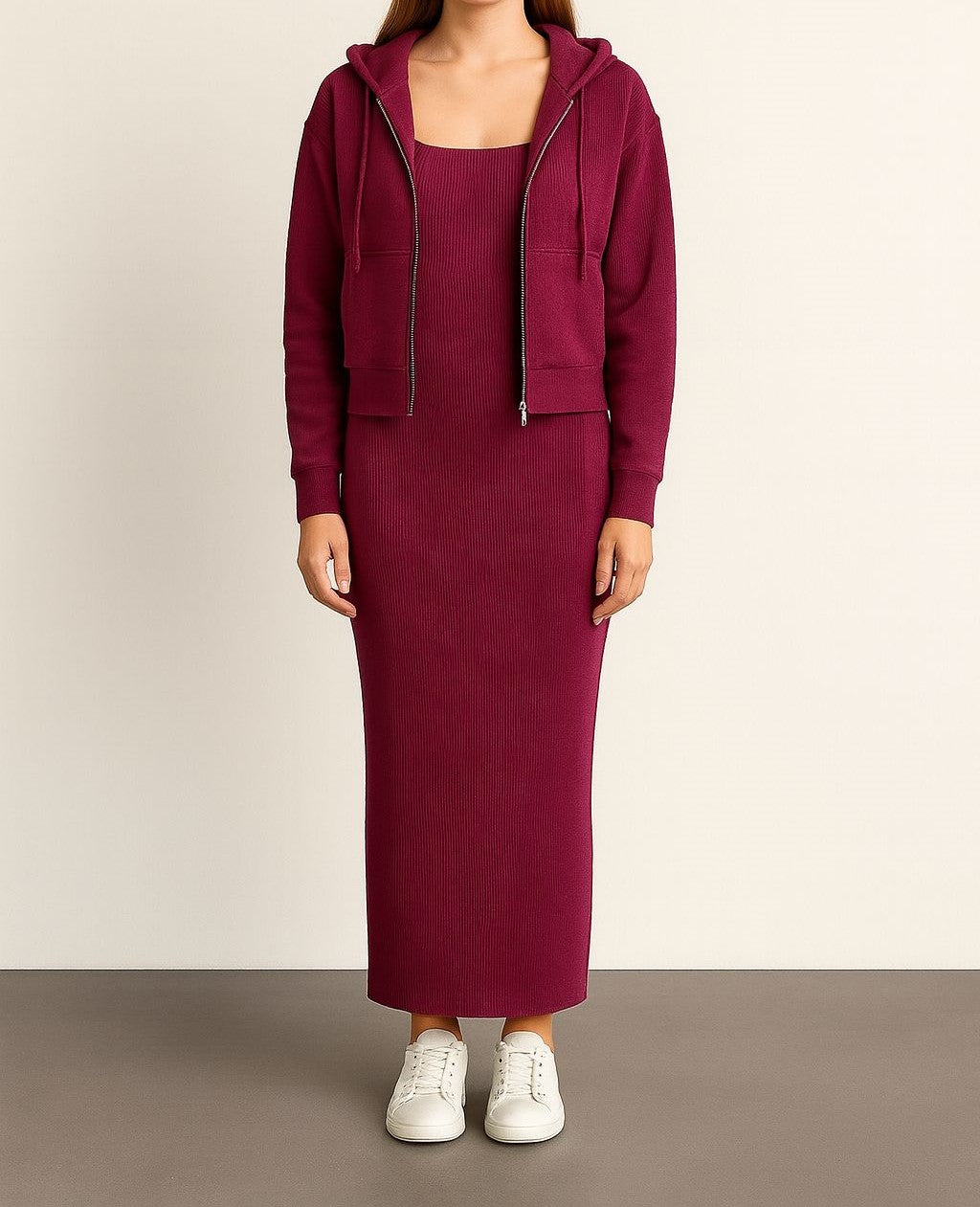 Kadın Şık Hırka Triko Elbise Takım