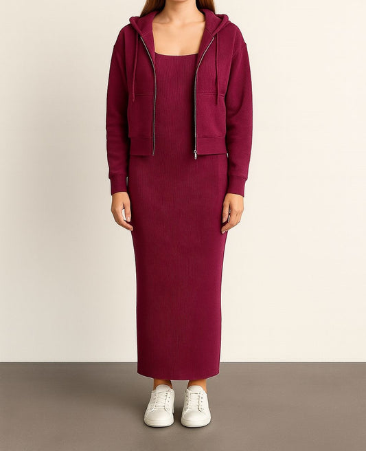 Kadın Şık Hırka Triko Elbise Takım