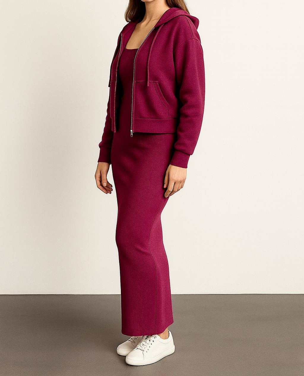 Kadın Şık Hırka Triko Elbise Takım