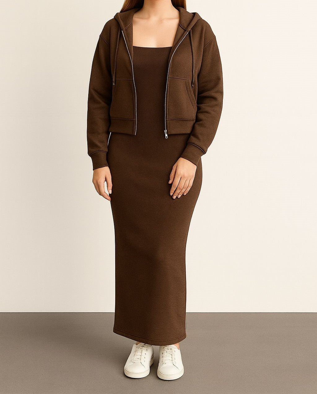 Kadın Şık Hırka Triko Elbise Takım