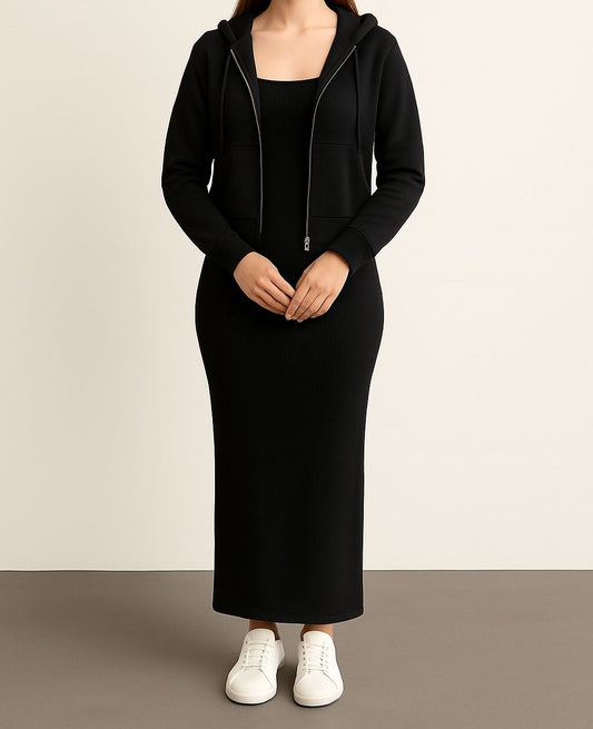 Kadın Şık Hırka Triko Elbise Takım