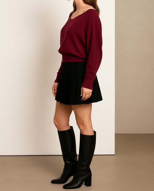 Kadın Geniş Yakalı Uzun Kollu Bluz