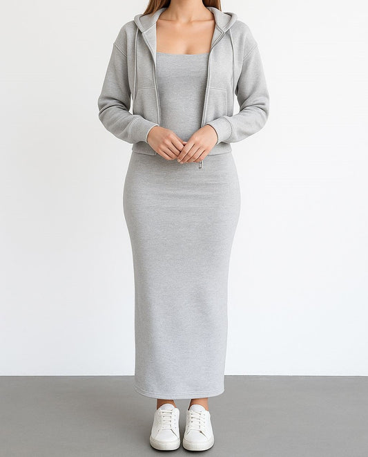 Kadın Şık Hırka Triko Elbise Takım