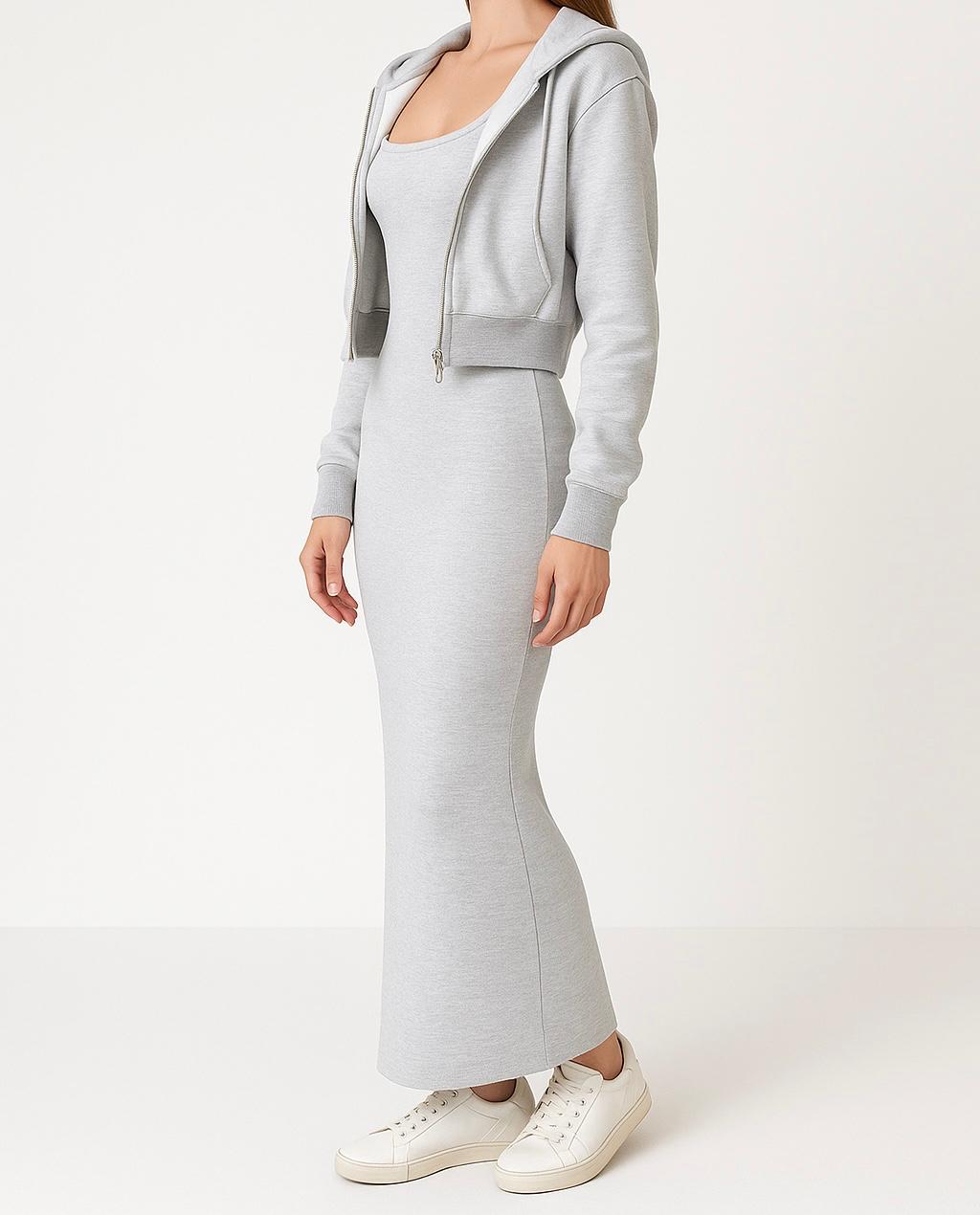 Kadın Şık Hırka Triko Elbise Takım